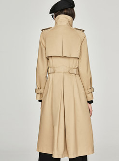 Brief Pure Color Double-breasted Gathered Waist Trench Coat
