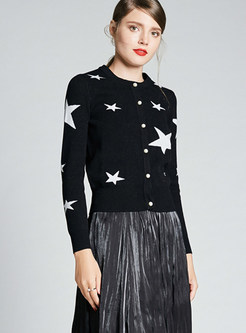 Chic Star Print Easy-matching Knitted Zip-up Coat 