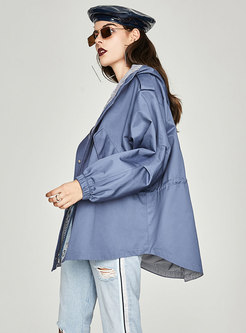 Casual Solid Color Gathered Waist Asymmetric Trench Coat