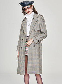 Double-breasted Belted Plaid Trench Coat