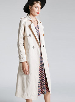 Solid Color Notched Tie-waist Trench Coat