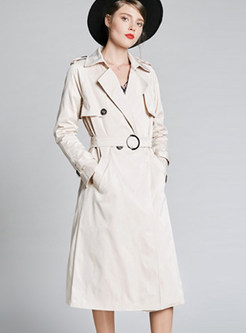 Solid Color Notched Tie-waist Trench Coat