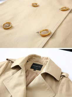 Khaki Turn Down Collar Side-slit Slim Trench Coat