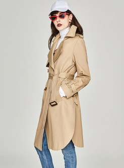 Outwear | Trench Coats | Khaki Turn Down Collar Side-slit Slim Trench Coat