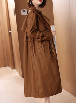 Fashion Pure Color Notched Tie-waist Trench Coat