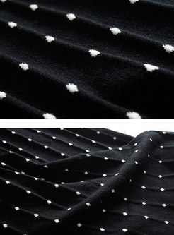 Brief Black V-neck Gathered Waist Belted Dots Sweater Dress