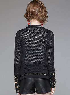Autumn Black All-match Knitting Cropped Tunic With Rivet 