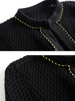 Autumn Black All-match Knitting Cropped Tunic With Rivet 