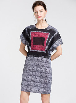 Stylish Print O-neck Short Sleeve Slim Mini Dress