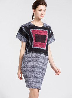 Stylish Print O-neck Short Sleeve Slim Mini Dress