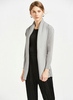 Brief Pure Color Pleated Zip-up Coat