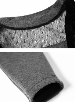 O-neck Perspective Mesh Splicing Bat Sleeve Sweatshirt