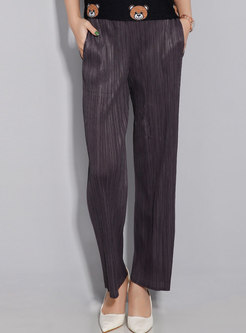 Casual Pure Color Elastic Waist Pleated Straight Pants