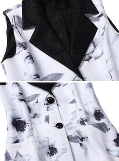 Winter Trendy Ink Print Turn-down Collar Sleeveless Vest 