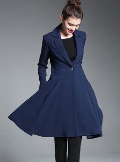 Fashion Blue Turn-down Collar Slim A Line Trench Coat