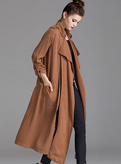 Coffee Stand Collar Long Open Trench Coat 