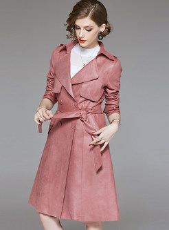 Pure Color Notched Double-breasted Trench Coat