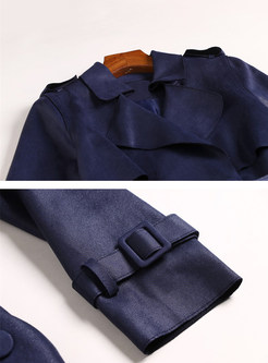 Stylish Notched Tie-waist Pocket Long Trench Coat