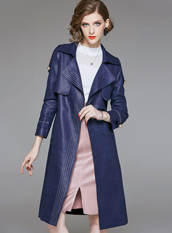 Notched Double-breasted Waist Pocket Trench Coat