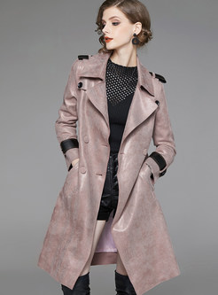 Notched Long Sleeve Loose Double-breasted Trench Coat