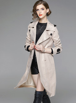 Solid Color Tie-waist Slim Double-breasted Trench Coat