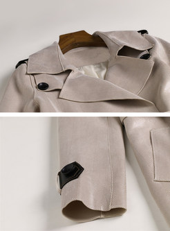 Solid Color Tie-waist Slim Double-breasted Trench Coat