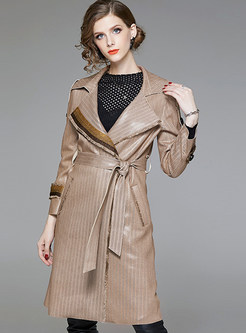 Fashion Color-blocked Tie-waist Slim Trench Coat
