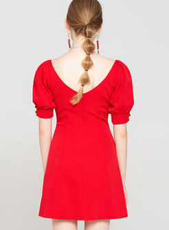 Stylish Red Off Shoulder Lantern Sleeve Dress