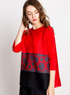 Fashion Red Three Quarters Sleeve Print Plus Size T-Shirt 
