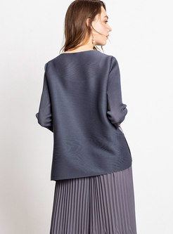 Fashion Grey Three Quarters Sleeve Print Plus Size T-Shirt 