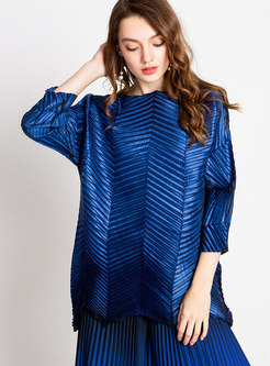Trendy Blue Plus Size All Matched Shirred T-Shirt 
