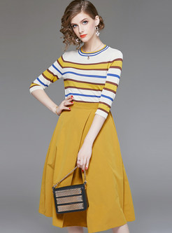 Fashion Striped Three Quarters Sleeve Two Piece Outfits
