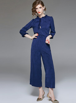 Solid Color Three Quarters Sleeve High Waist Jumpsuits