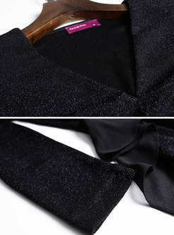 Black V-neck High Waist Ruffled Zip-up Maxi Dress