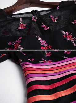 Trendy Three Quarters Sleeve Embroidered Semi-sheer Dress
