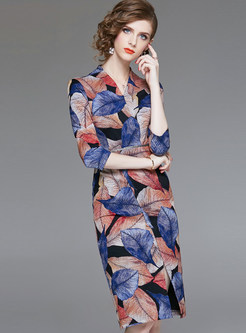 Fashion Color-blocked V-neck Waist Slit Beaded Dress
