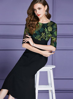 Fashion Color-block Embroidered Stitching Mermaid Dress