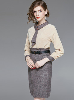 Vintage Lapel Single-breasted Waist A Line Dress