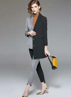 Color-blocked Notched Single-breasted Two Piece Outfits