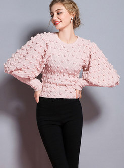 Trendy Lantern Sleeve Slim Pullover Knitted Sweater
