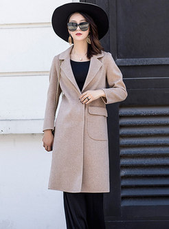 Solid Color Turn Down Collar Single-breasted Long Coat
