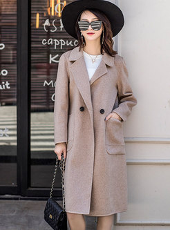 Stylish Solid Color Double-breasted Pocket Slim Coat