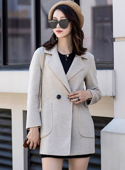Solid Color Turn Down Collar Double-breasted Straight Coat