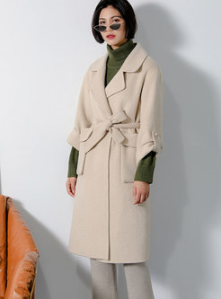 Pure Color Turn Down Collar Belted Slim Coat