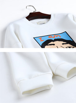 Casual White O-neck Cartoon Print Sweatshirt