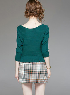 Long Sleeve Waist Sweater & Plaid Bodycon Skirt