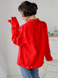 Casual Red Rivet Holes Single-breasted Jacket