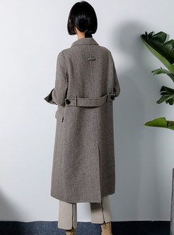Stylish Turn Down Collar Double-breasted Long Coat