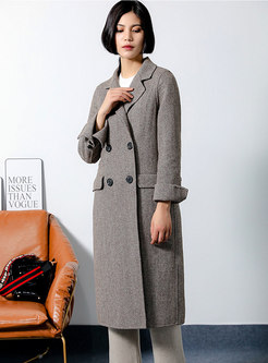 Stylish Turn Down Collar Double-breasted Long Coat
