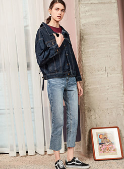 Chic Pure Color Tied Single-breasted Slim Denim Coat